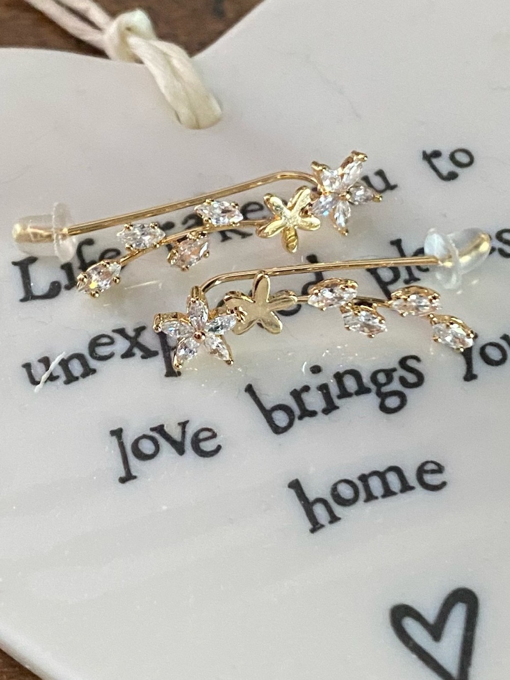 Floral Cubic Zirconia Gold Tone Cuff Earrings ✨